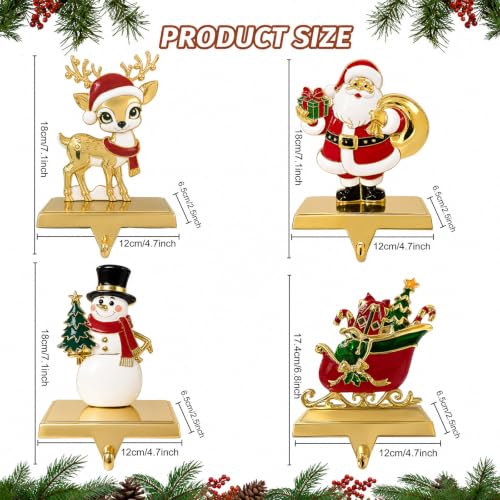 Christmas Stocking Holders for Mantle 4-Pack Weighted Metal Hooks - Mix
