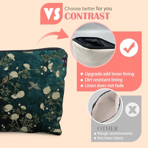 Chinoiserie Bird Makeup Bag Vintage Floral Cosmetic Zipper Pouch
