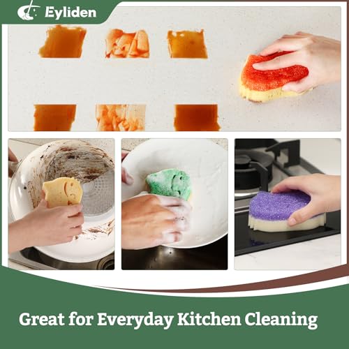 Eyliden 6 Pack Dual-Sided Scrub Sponges with Smart-Temp Firmness