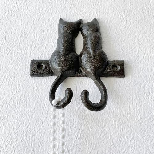 Rustic Cast Iron Cat Wall Hook - Heavy Duty Decorative Coat & Key Hanger