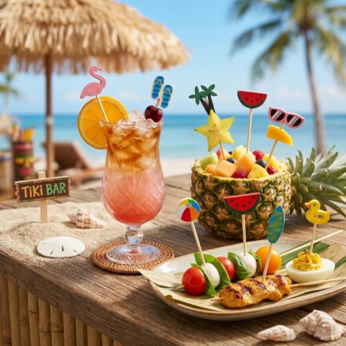 100pcs Summer Tropical Cocktail Picks with Slipper Design – Luau Party Decor