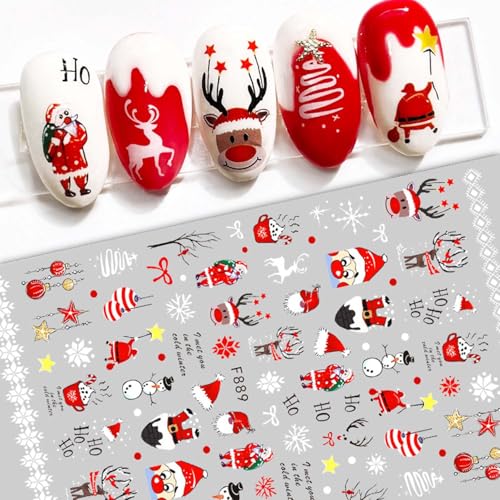 Diowino 3D Christmas Nail Stickers Self-Adhesive Holiday Decals 5pcs