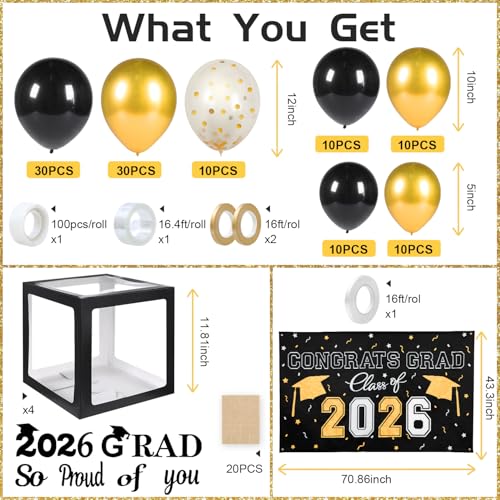Class of 2026 Black and Gold Graduation Party Decoration Set with Arch Kit