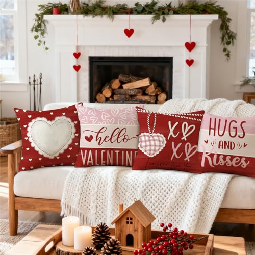 NIGHTWISH Valentine's Day Pillow Covers 18x18 Set of 4 - Love Heart Design