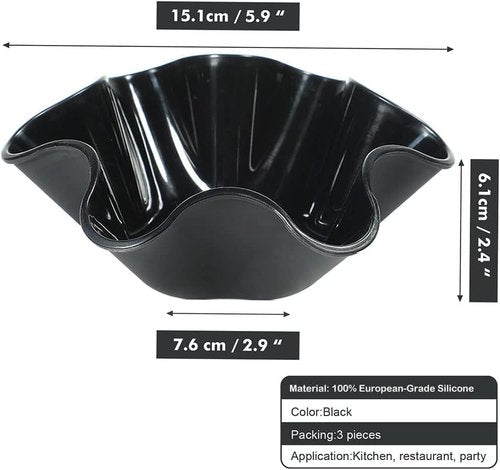 Koluti Tortilla Bowl Maker - Nonstick Silicone Taco Salad Shell Pan | 3 Pack, Oven & Microwave Safe, Black