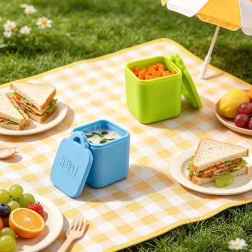 LUTER 4oz Dip Containers for Lunch Boxes - Blue & Green Silicone Set of 2