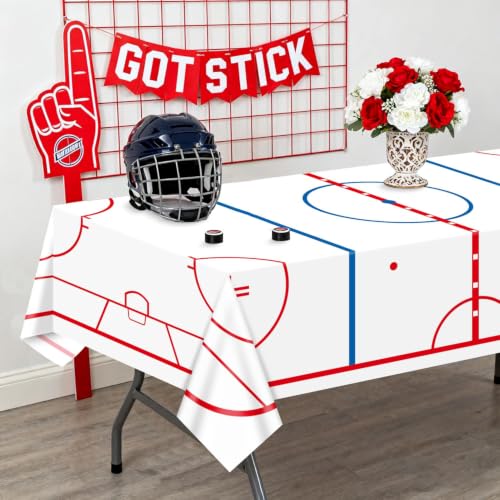 Ice Hockey Rink Table Covers - 51x86 Inch Disposable Tablecloths (Set of 4)