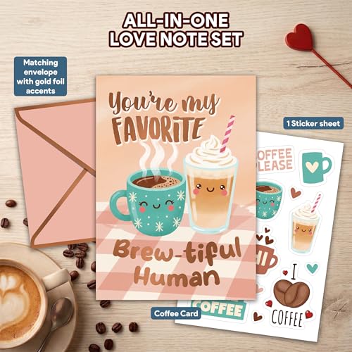 Gold Foil Coffee-Themed Birthday Card 5x7in for Him & Her