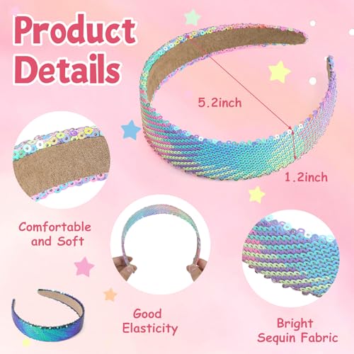 ROISDIYI Sequin Headbands for Girls, 2-Pack Sparkly Glitter Hair Bands