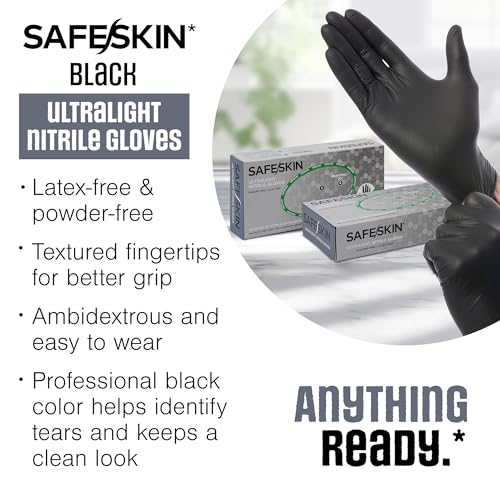 SAFESKIN Ultralight Disposable Nitrile Gloves - Large Black - 100 Count