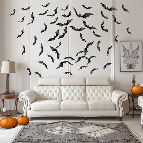 Halloween Bat Wall Decor - 112 PCS Realistic 3D PVC Stickers