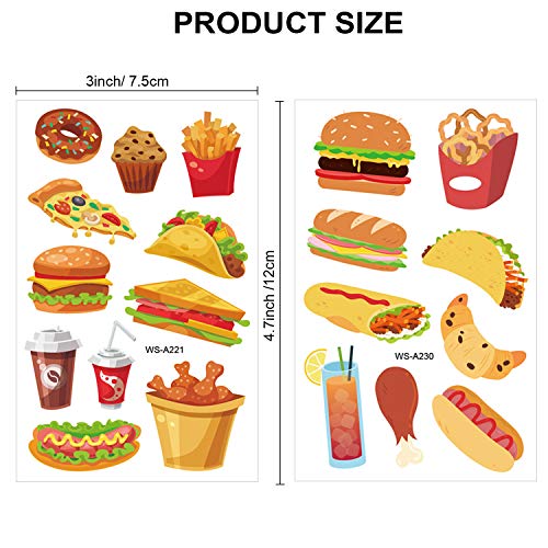 Konsait Fast Food Temporary Tattoos for Kids, 10 Sheets Waterproof Fake Tattoo Stickers for Birthday Party Favors