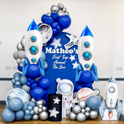 2-Pack Blue Rocket Ship Foil Balloons for Space Party Decor