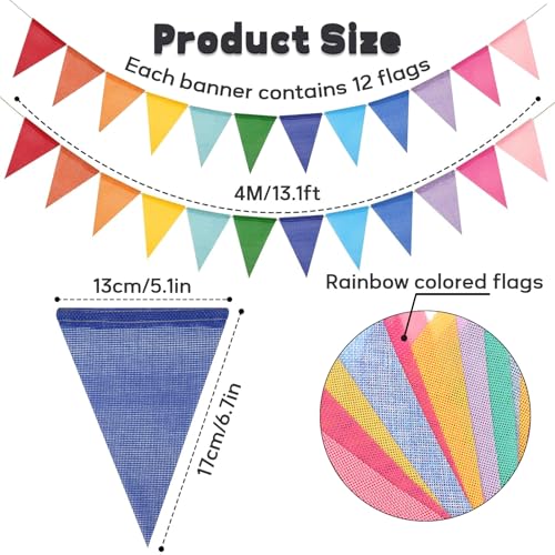 4 Pack Colorful Burlap Pennant Banner - 52 Ft Reusable Flag Garland