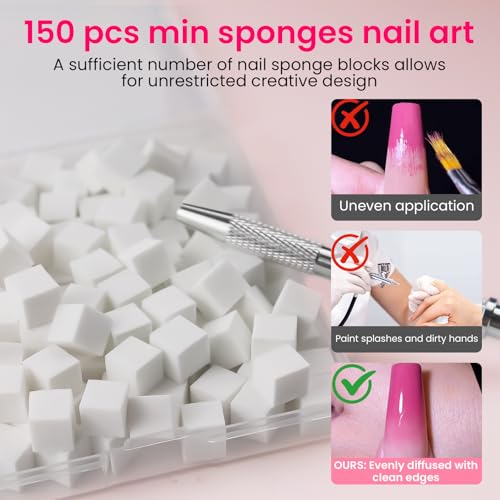 ESUOHYM 150 Pcs Nail Sponges with Grabber Pen for Ombre Blending Art