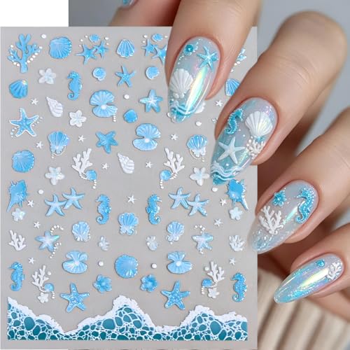 Winthrop 3D Aurora Ocean Nail Stickers - Iridescent Summer Beach Decals