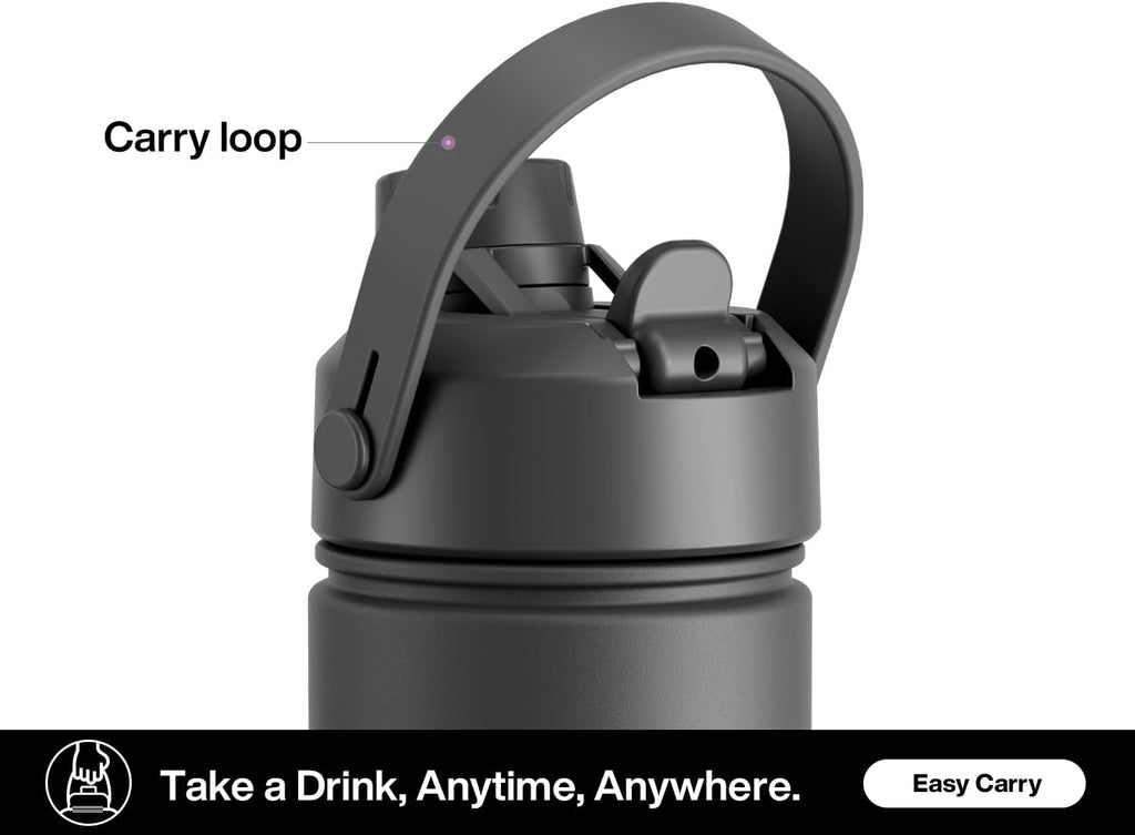POWCAN 26 Oz Insulated Water Bottle - 2-in-1 Straw & Spout Lid, Keeps Drinks Cold 24H | Dark Knight