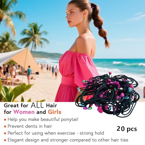 MaryLavender Thick Hair Ties with Heart Beads 20 Pack Ponytail Holders