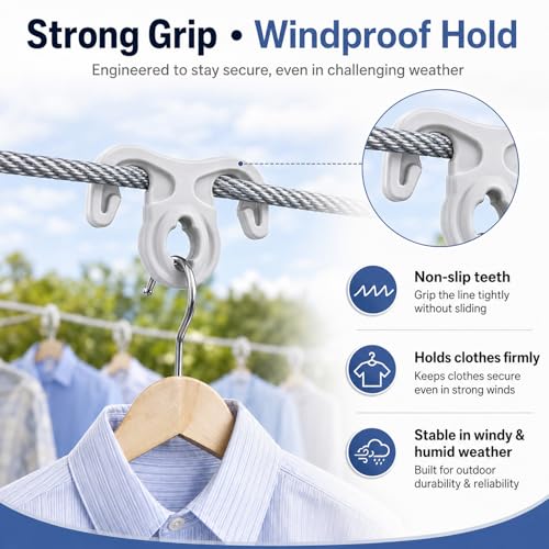 40 Pcs Windproof Clothesline Hanger Hooks - Strong Grip ABS Design