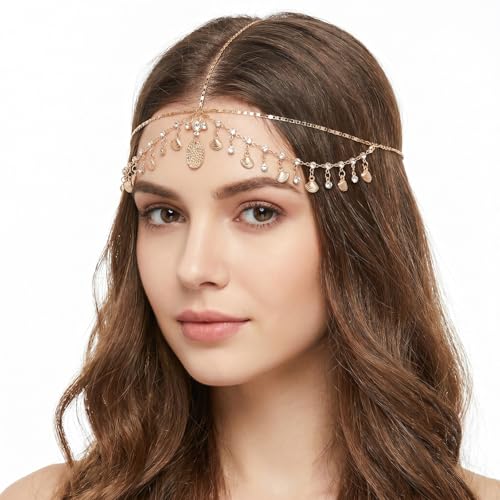 Egyptian Gold Headpiece with Shells & Rhinestones Festival Head Chain