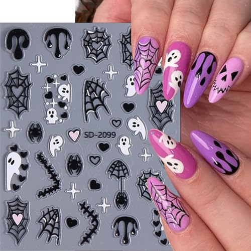 6 Sheets 5D Embossed Halloween Nail Art Stickers Spooky Ghost Pumpkin Decals