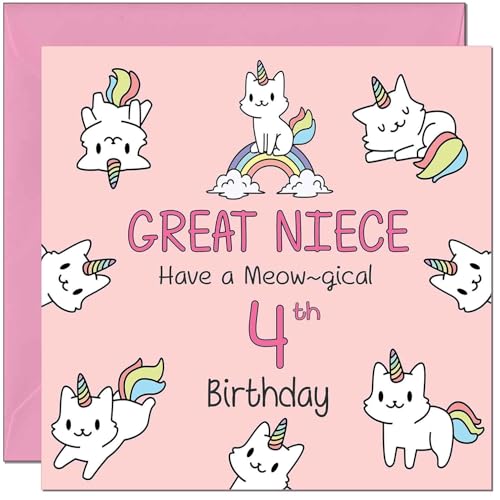 Funny Cat Birthday Card for Great Niece Turning 4
