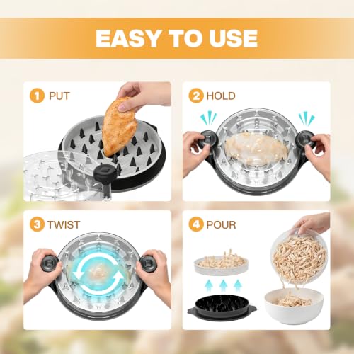 Cleangor Chicken Shredder Tool - Black Meat Shredder with Clear Lid