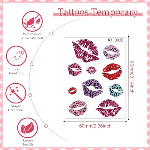 HIFANMM 12 Sheets Valentine's Day Temporary Tattoos Heart and Lip Designs