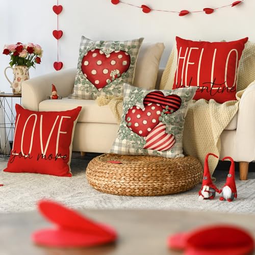 AVOIN colorlife Eucalyptus Leaves Throw Pillow Covers, 18x18 Inches, Set of 4 - Machine Washable Cushion Cases for Sofa & Couch