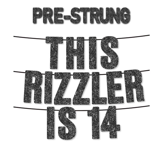 14th Birthday Black Glitter Banner - Pre-Strung Rizzler Party Decor
