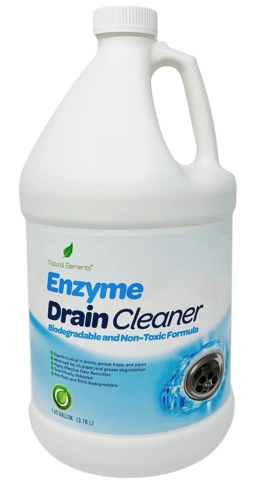 Natural Elements Enzyme Drain Cleaner | Digest Grease, Fats, and Paper Buildup in Drains, Septic Tanks, Grease Traps, Pipes (1 Gallon)