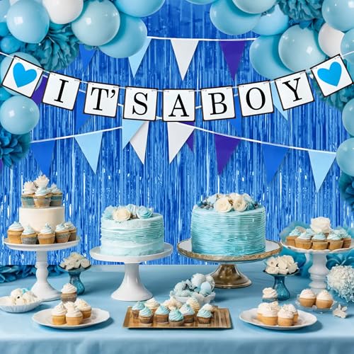 Blue Baby Shower Decorations Set - It's a Boy Banner & Bunting