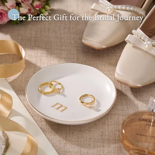 Lolalet White Ceramic Ring Dish with Initial - Personalized Jewelry Tray