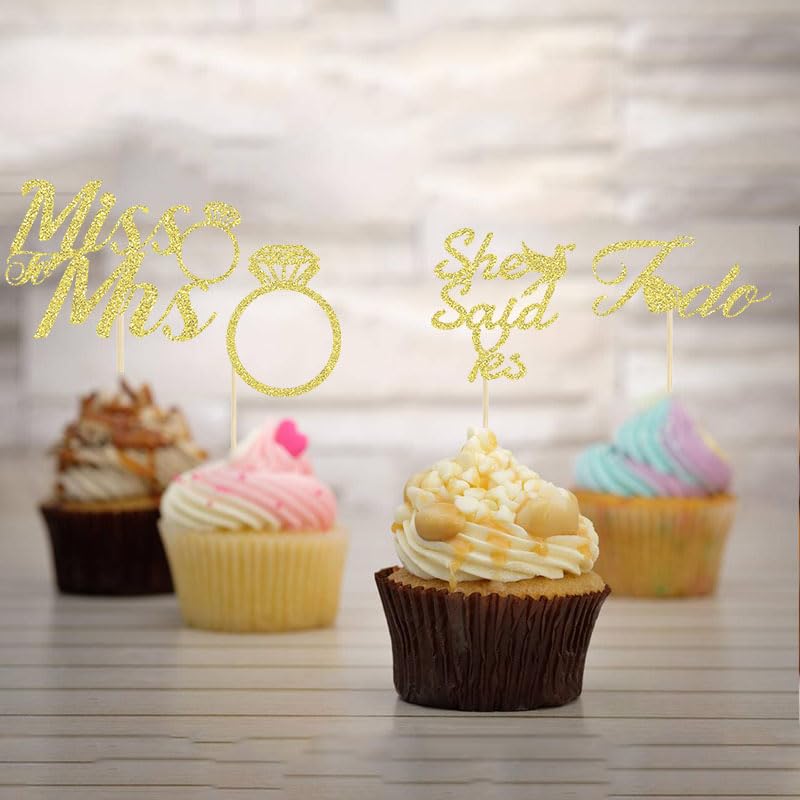 24 PCS Gold Glitter Bride to Be Cupcake Toppers for Parties