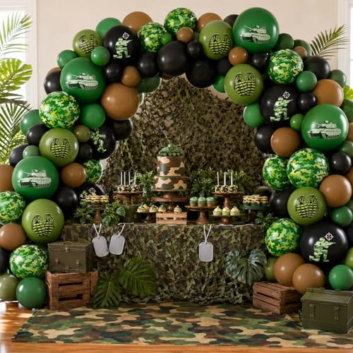 12 Inch Army Balloons - Green, Brown & Black Camo Party Decor