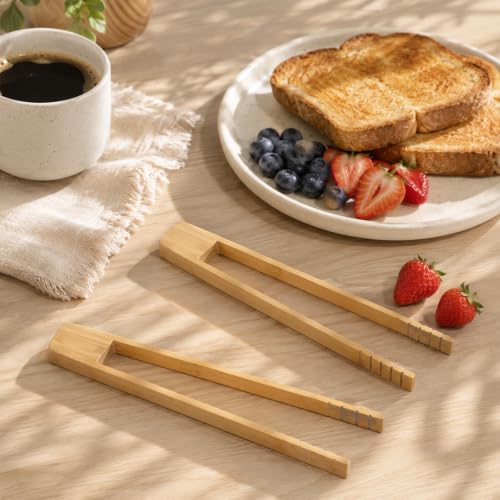 2PCS Bamboo Toaster Tongs - Anti-Slip Wooden Kitchen Utensils