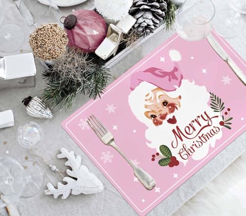 Christmas Paper Placemat Pink Santa Claus - 50 Sheets Holiday Table Decor