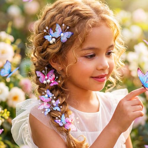 Catery 4PCS Butterfly Hair Pins Pearls Rhinestone Fairy Headpiece