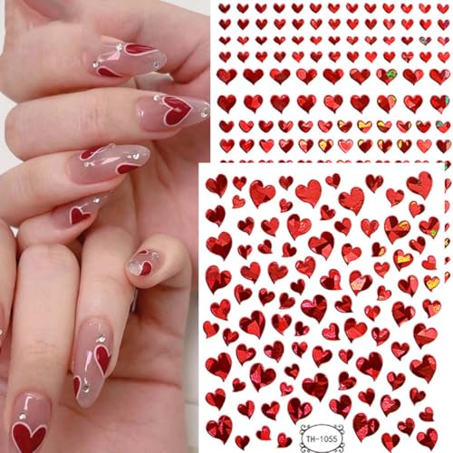 6 Sheets 3D Self-Adhesive Heart Nail Art Stickers Love Decals