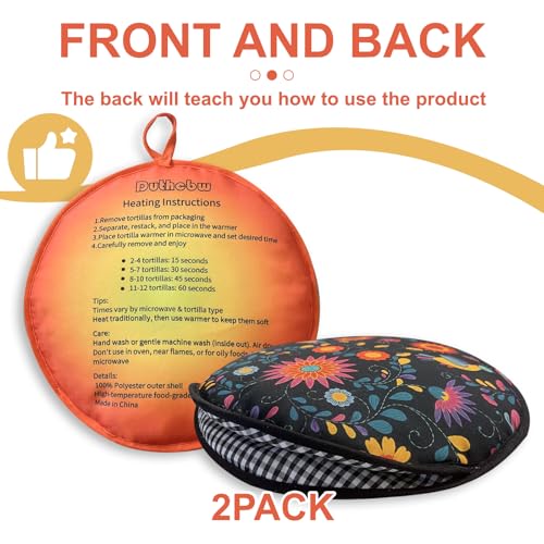 Large Tortilla Warmers - 2 Pack Insulated Fabric Pouch for Tacos, Naan & Pizza