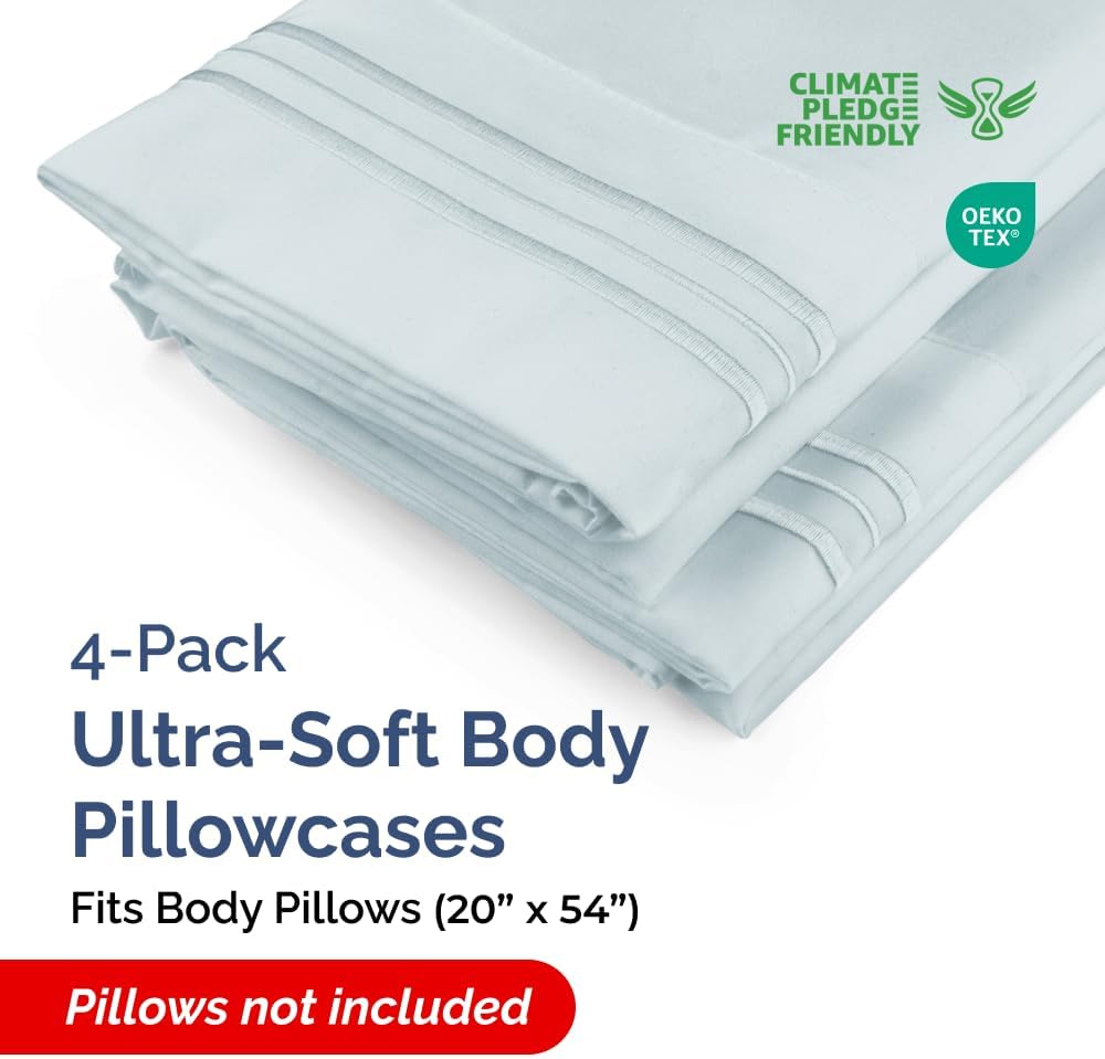 Skiennix Body Pillowcases Set of 4 | Soft & Breathable 20x54 Pillow Covers for Side Sleepers - Machine Washable, Fade-Free (Sky Blue)