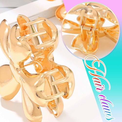 Gortin Gold Metal Flower Hair Claw Clips 2-Pack for Thick Hair