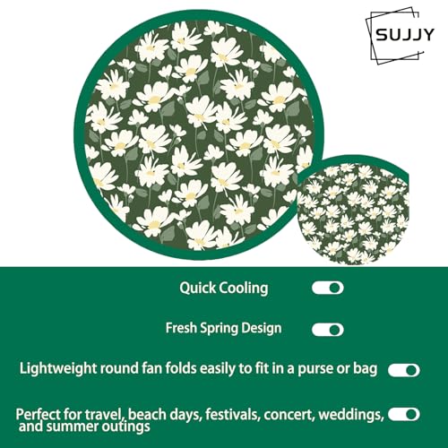 Spring Green Floral Folding Fan – Lightweight Handheld Travel Fan