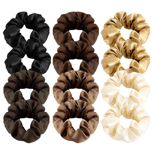 Doitory Satin Silk Scrunchies for Hair - 12 Pack Soft Elastic Hair Ties