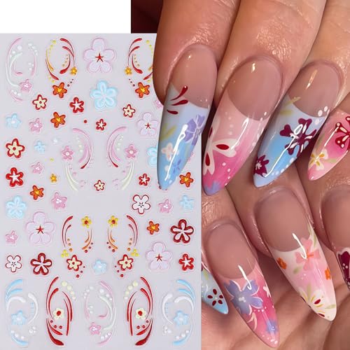 5D Embossed Flower Nail Art Stickers - Summer Daisy & Tropical Decals (4 Sheets)