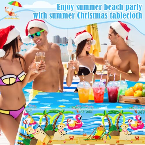 Christmas Tablecloth Set 3 Pcs Waterproof Holiday Party Decor, Beach Theme