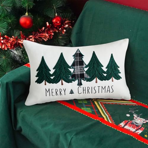 ONWAY Christmas Tree Lumbar Pillow Cover, 12x20 Inch Holiday Cushion Case