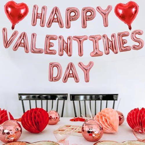 Happy Valentine's Day Rose Gold Foil Letter Balloons - 16 Inch