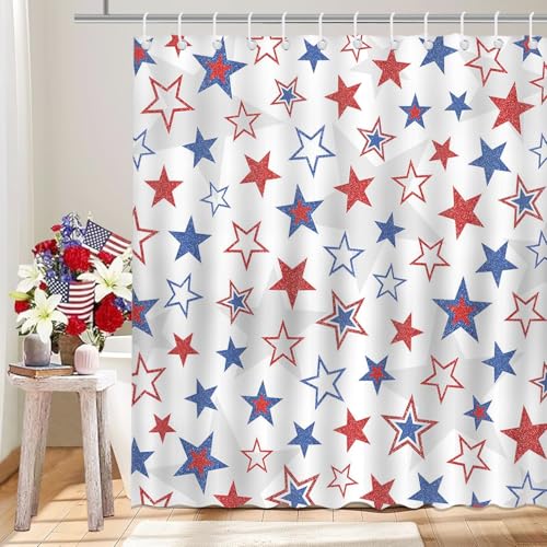 Mocsicka 4th of July Stars Shower Curtain - Patriotic 72x72 Inch