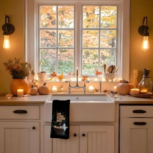 LUKIPOM Halloween Ghost Hand Towel - Black Waffle Texture 16x24 Inch
